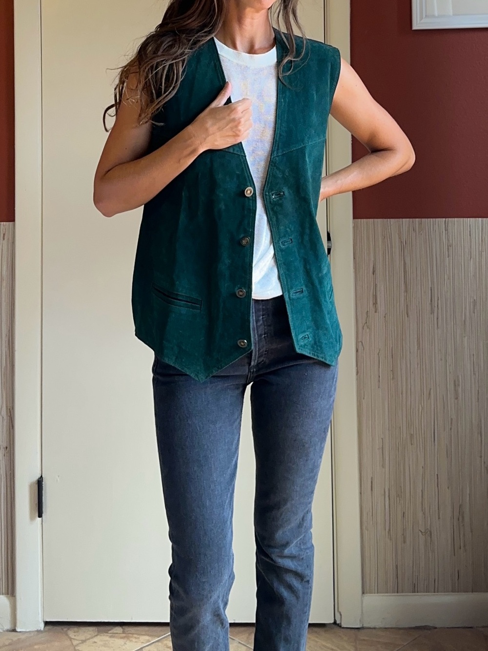 Teal Green Suede Button Vest